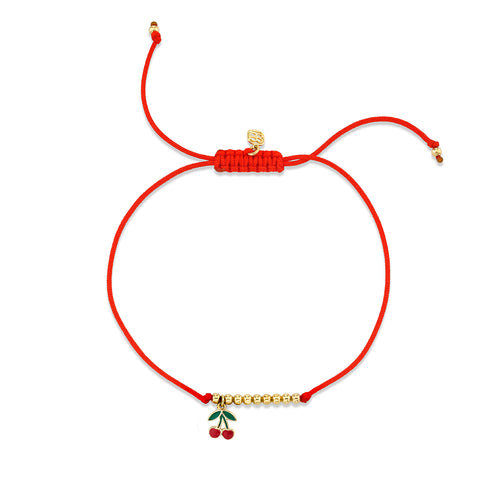 Gold & Enamel Mini Cherry Cord Bracelet