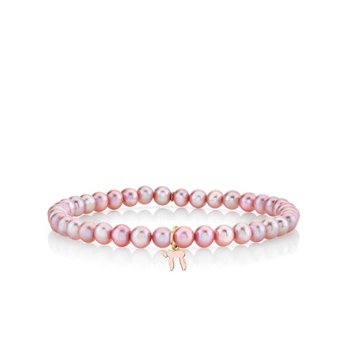 Gold & Enamel Tiny Chai on Rose Pearls