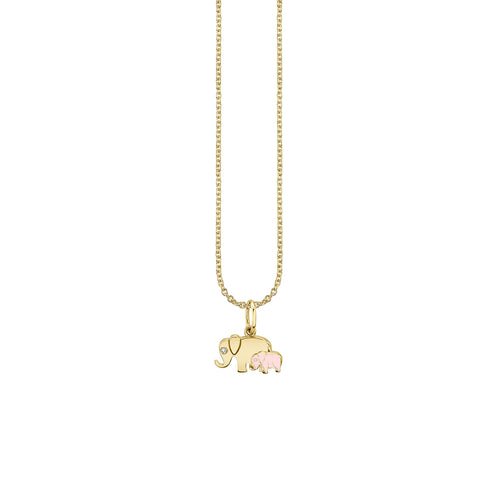 Gold & Enamel Elephant Family Charm