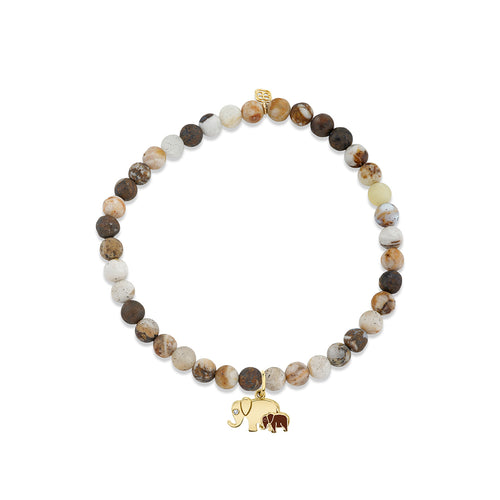 Gold & Diamond Elephant Family on Wooden Opal