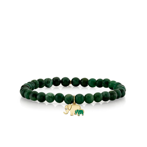 Gold & Diamond Elephant Family on Verdite