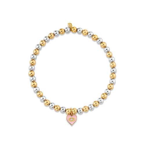 Gold & Diamond Heart on Two-Tone Gold Beads