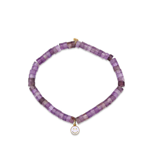 Kids Collection Gold & Enamel Tiny Happy Face on Amethyst Heishi