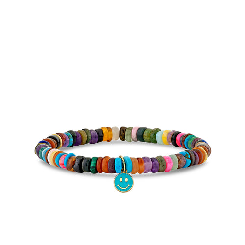 Kids Collection Gold & Enamel Tiny Happy Face on Rainbow Heishi