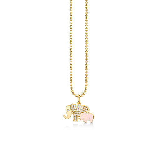 Gold & Diamond Enamel Elephant Family Charm