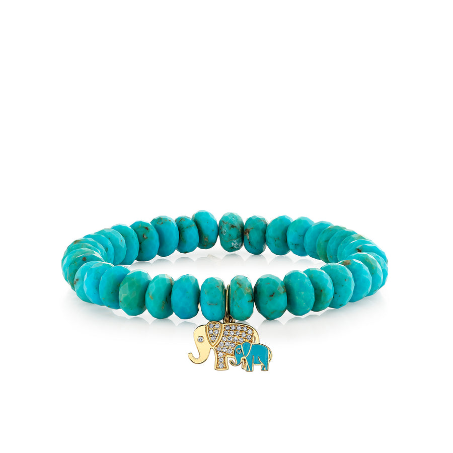 Gold & Diamond Turquoise Enamel Elephant Family Charm on Turquoise - Sydney Evan Fine Jewelry