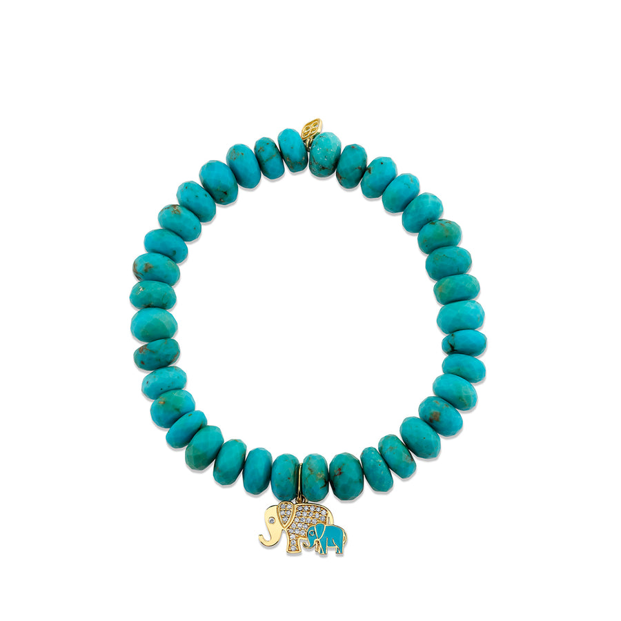 Gold & Diamond Turquoise Enamel Elephant Family Charm on Turquoise - Sydney Evan Fine Jewelry