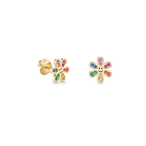 Kids Collection Gold & Rainbow Daisy Happy Face Stud