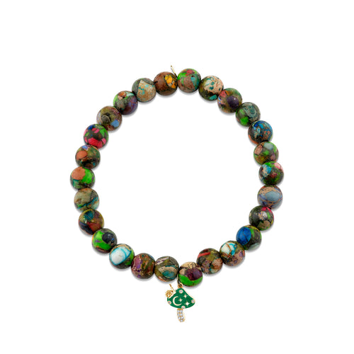 Gold & Diamond Celestial Enamel Mushroom on Jasper