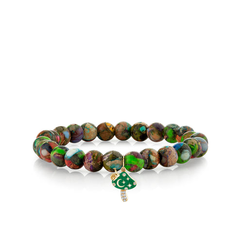 Gold & Diamond Celestial Enamel Mushroom on Jasper