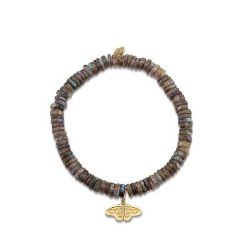 Gold & Diamond Small Celestial Moth on Labradorite