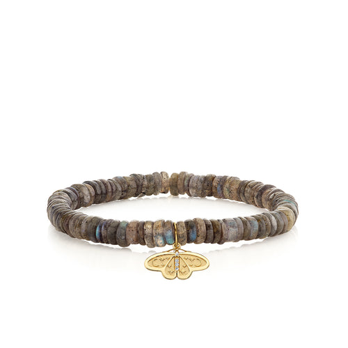 Gold & Diamond Small Celestial Moth on Labradorite