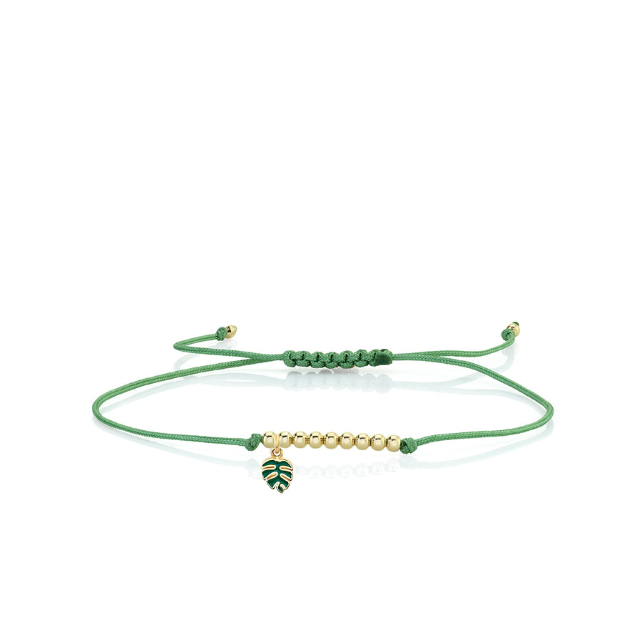 Gold & Enamel Tiny Monstera Leaf Cord Bracelet - Sydney Evan Fine Jewelry