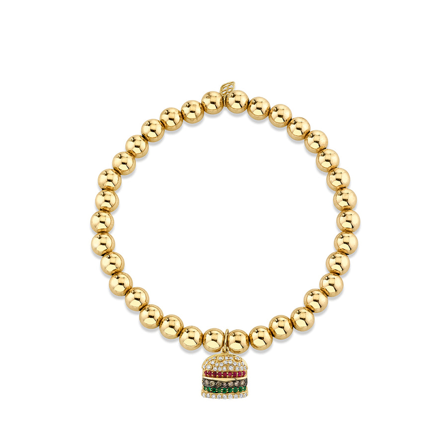 Gold & Diamond Burger on Gold Beads - Sydney Evan Fine Jewelry