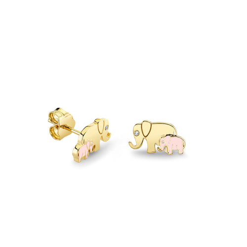 Gold & Enamel Elephant Family Stud