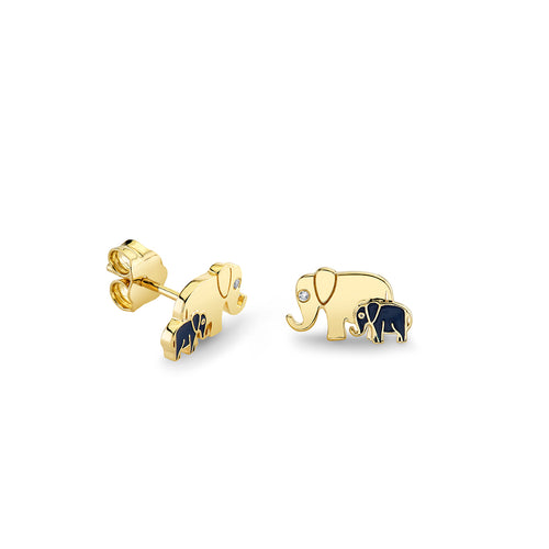 Gold & Enamel Elephant Family Stud