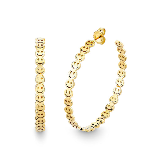 Pure Gold Happy Face Large Hoops