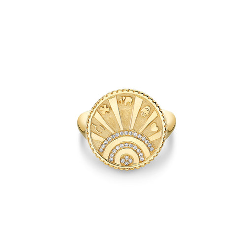 Gold & Diamond Small Luck Coin Signet Ring