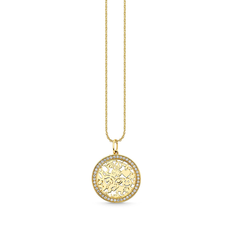 Gold & Diamond Wallpaper Circle Charm - Sydney Evan Fine Jewelry