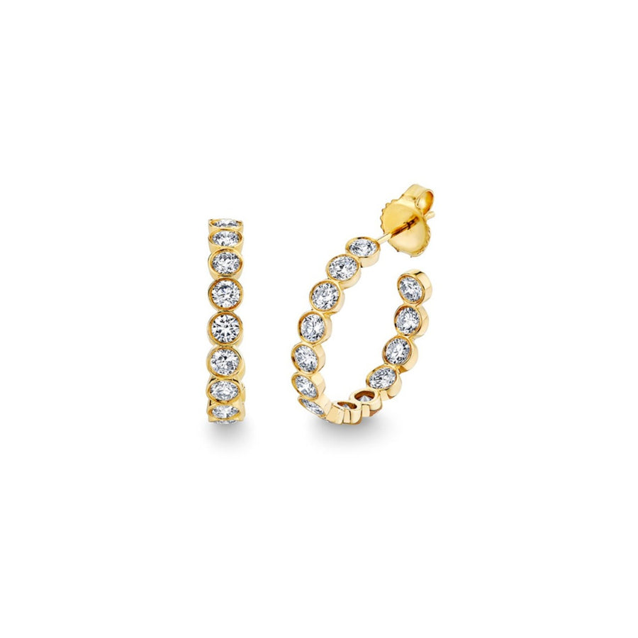 Gold & Diamond Large Bezel Medium Hoops - Sydney Evan Fine Jewelry