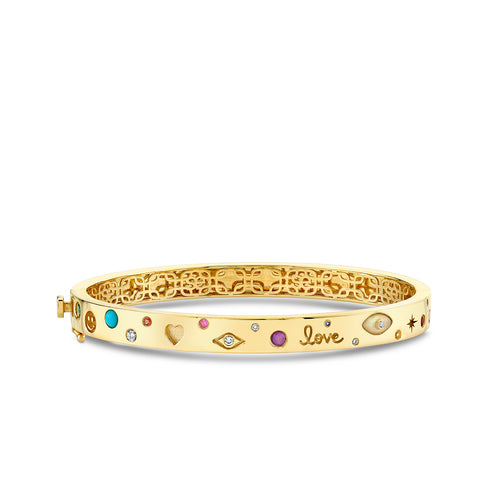 Gold & Diamond Iconography Hinge Bangle