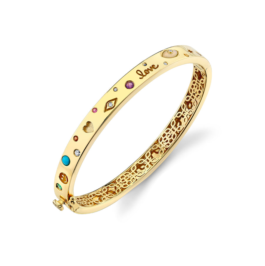 Gold & Diamond Iconography Hinge Bangle - Sydney Evan Fine Jewelry