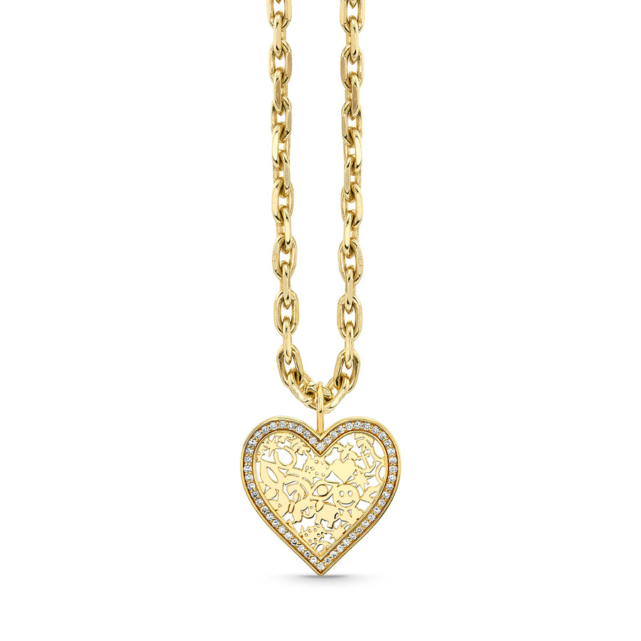 Gold & Diamond Large Wallpaper Heart Charm - Sydney Evan Fine Jewelry