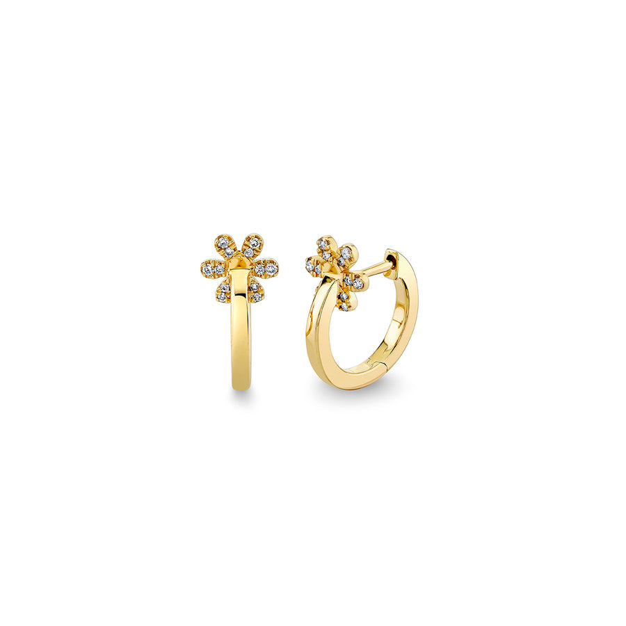 Gold & Diamond Daisy Post Huggie Hoops - Sydney Evan Fine Jewelry