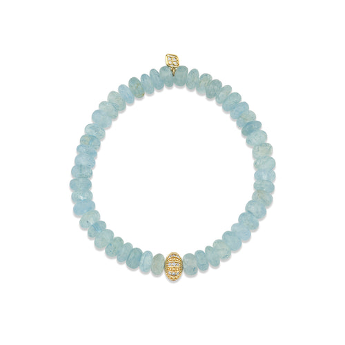 Gold & Diamond 8mm Sea Urchin Rondelle on Aquamarine