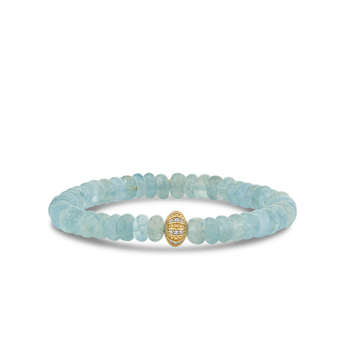 Gold & Diamond 8mm Sea Urchin Rondelle on Aquamarine