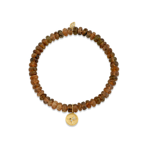 Gold & Diamond Tiny Hummingbird Coin on Andalusite