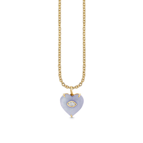 Gold & Diamond Lavender Amethyst Carved Stone Marquise Bezel Heart Charm