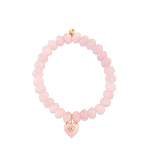 Gold & Diamond Carved Stone Heart on Rose Quartz