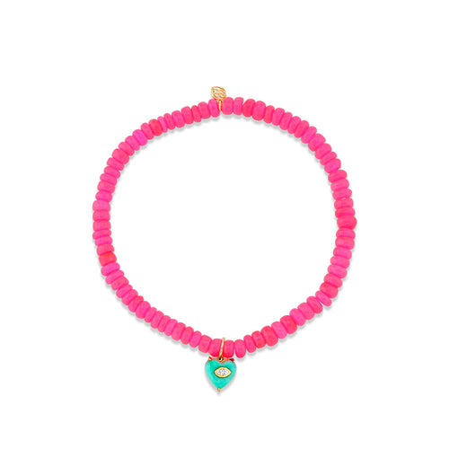 Gold & Diamond Small Carved Stone Heart on Hot Pink Ethiopian Opal