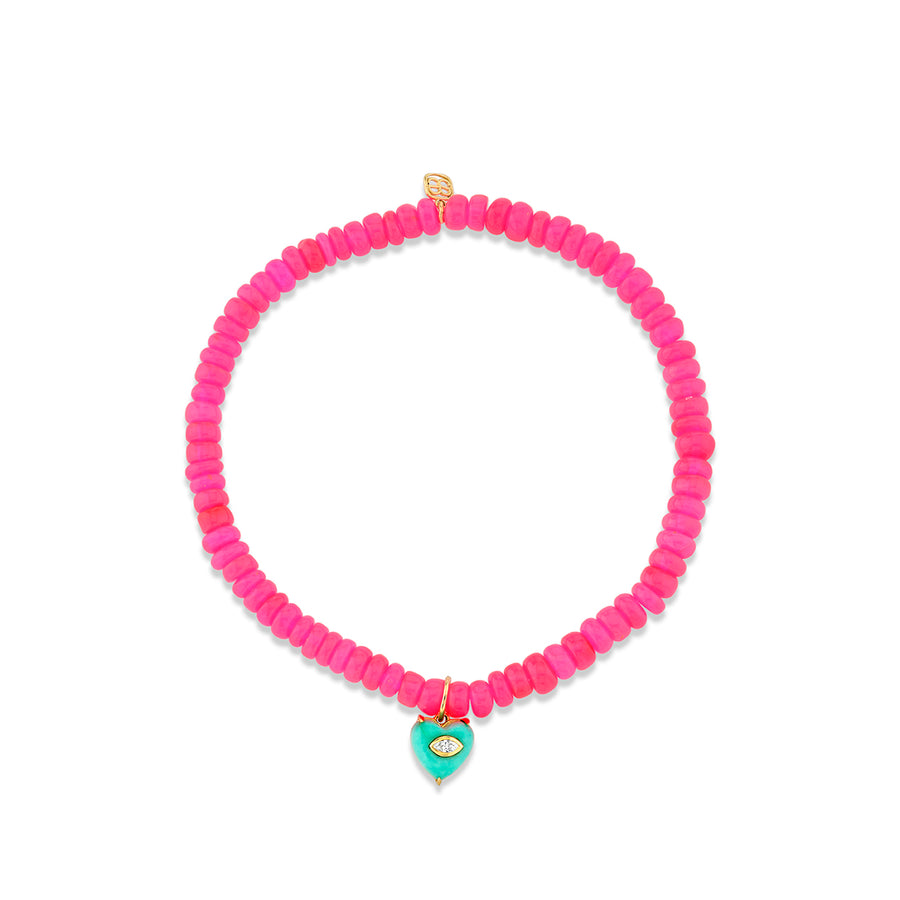 Gold & Diamond Small Carved Stone Heart on Hot Pink Ethiopian Opal - Sydney Evan Fine Jewelry