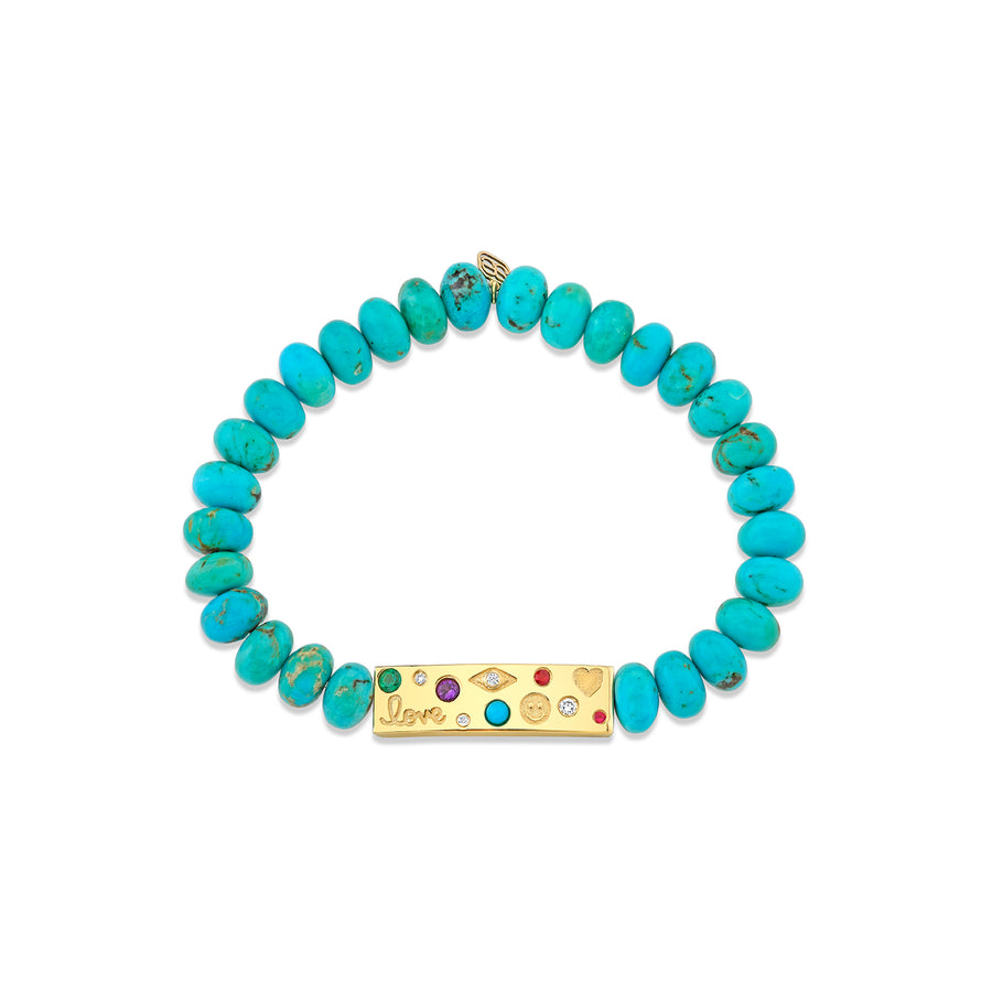 Gold & Diamond Iconography Bar on Turquoise - Sydney Evan Fine Jewelry