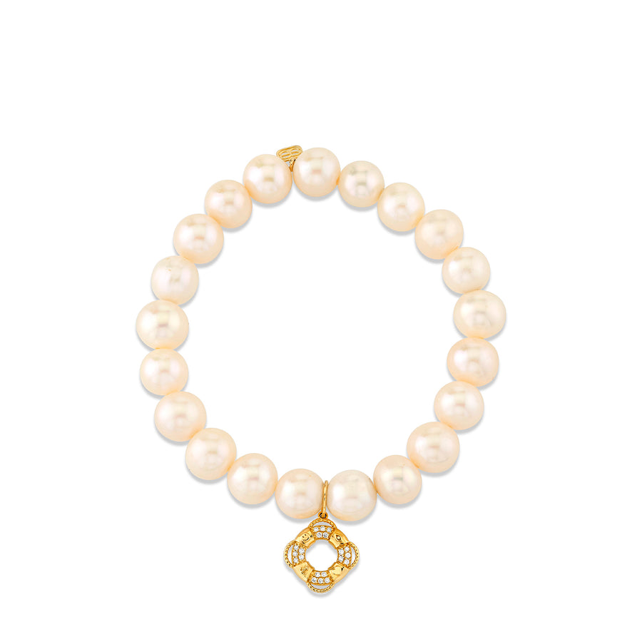 Gold & Diamond Icon Lifesaver on Pearls - Sydney Evan Fine Jewelry