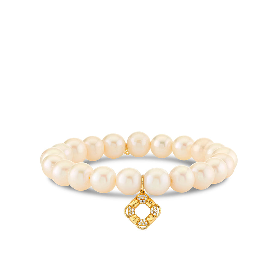 Gold & Diamond Icon Lifesaver on Pearls - Sydney Evan Fine Jewelry