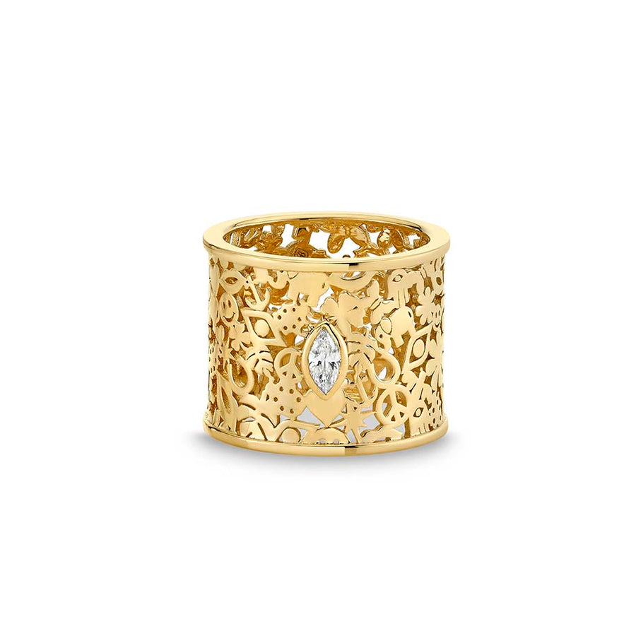 Gold & Diamond Icon Wallpaper Cigar Band Ring - Sydney Evan Fine Jewelry