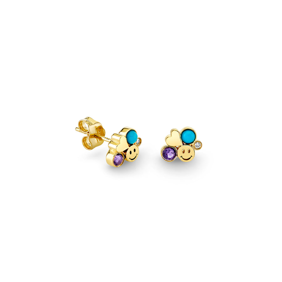 Gold Amethyst & Turquoise Iconography Cluster Stud - Sydney Evan Fine Jewelry