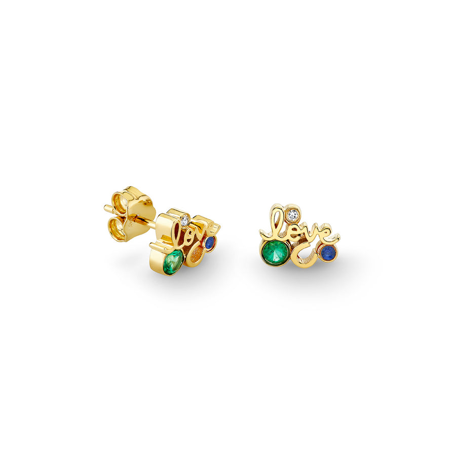Gold Emerald & Sapphire Iconography Cluster Stud - Sydney Evan Fine Jewelry