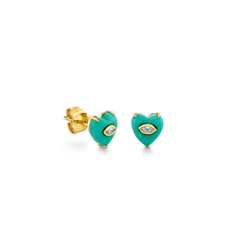 Gold & Diamond Small Carved Stone Heart Stud