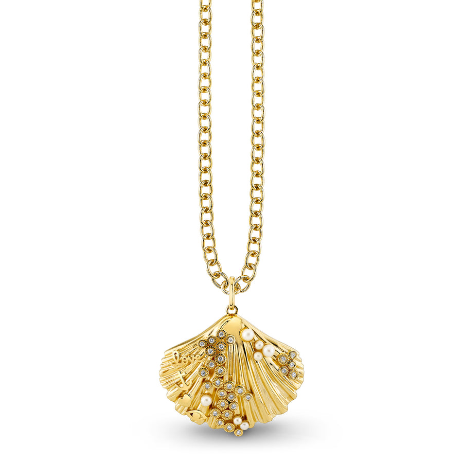 Gold & Diamond Large Scallop Shell Icons Charm - Sydney Evan Fine Jewelry
