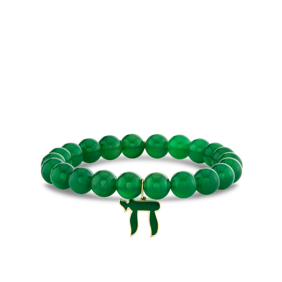 Gold & Enamel Chai on Green Onyx - Sydney Evan Fine Jewelry