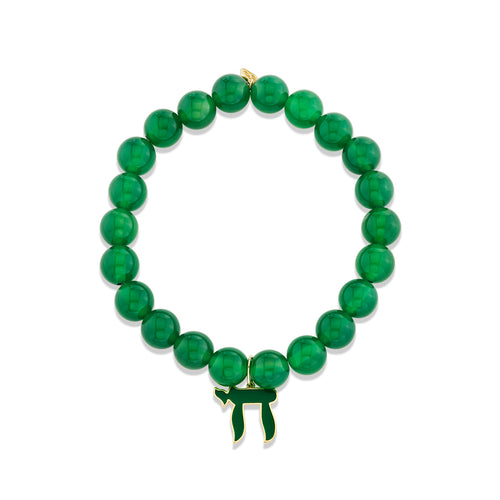 Gold & Enamel Chai on Green Onyx