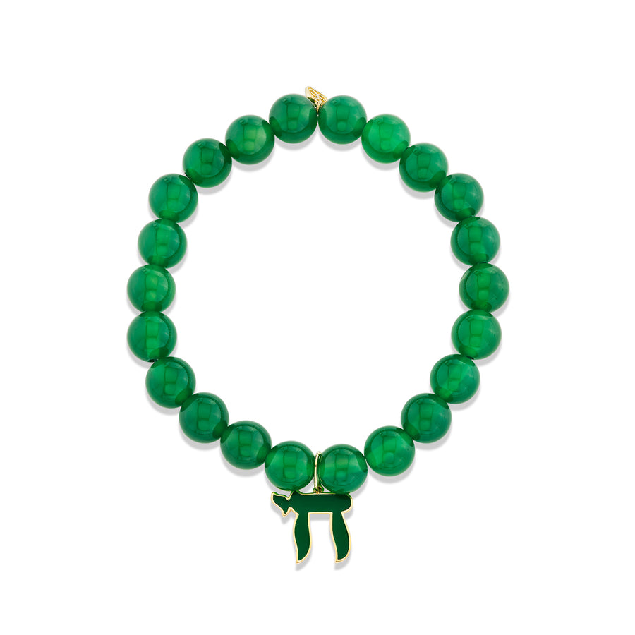 Gold & Enamel Chai on Green Onyx - Sydney Evan Fine Jewelry
