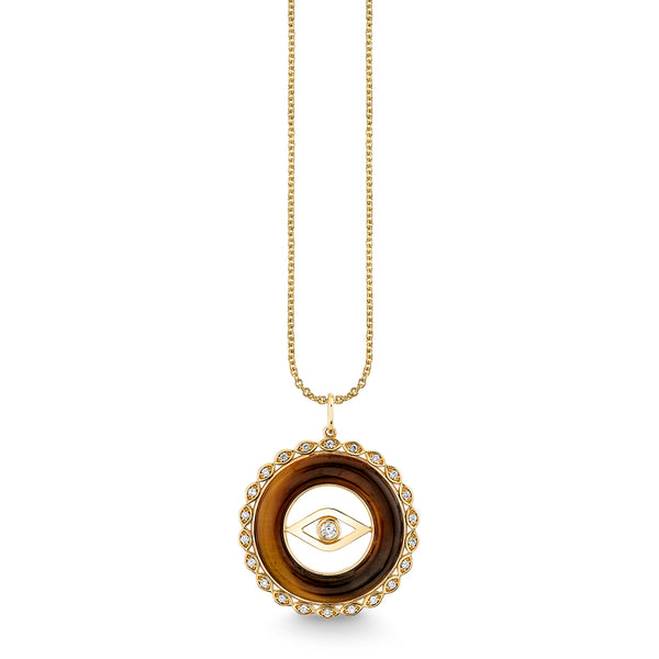 Shop Sydney Evan 14k Gold, Diamond & Tiger Eye Evil Eye Stone Pendant
