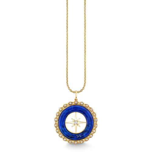 Gold, Diamond & Lapis Starburst Stone Pendant
