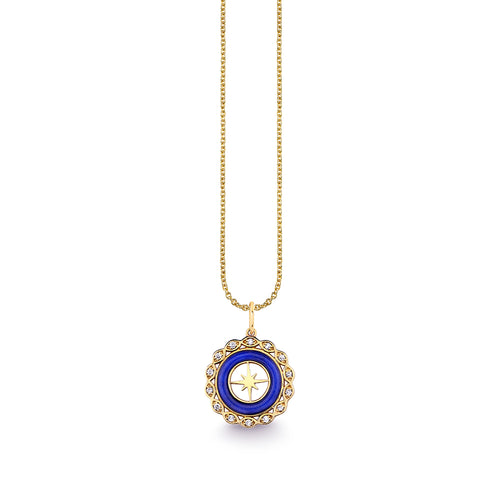 Gold, Diamond & Lapis Small Starburst Stone Pendant