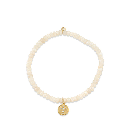 Gold & Diamond Tiny Cross Coin on Blush Gapolite